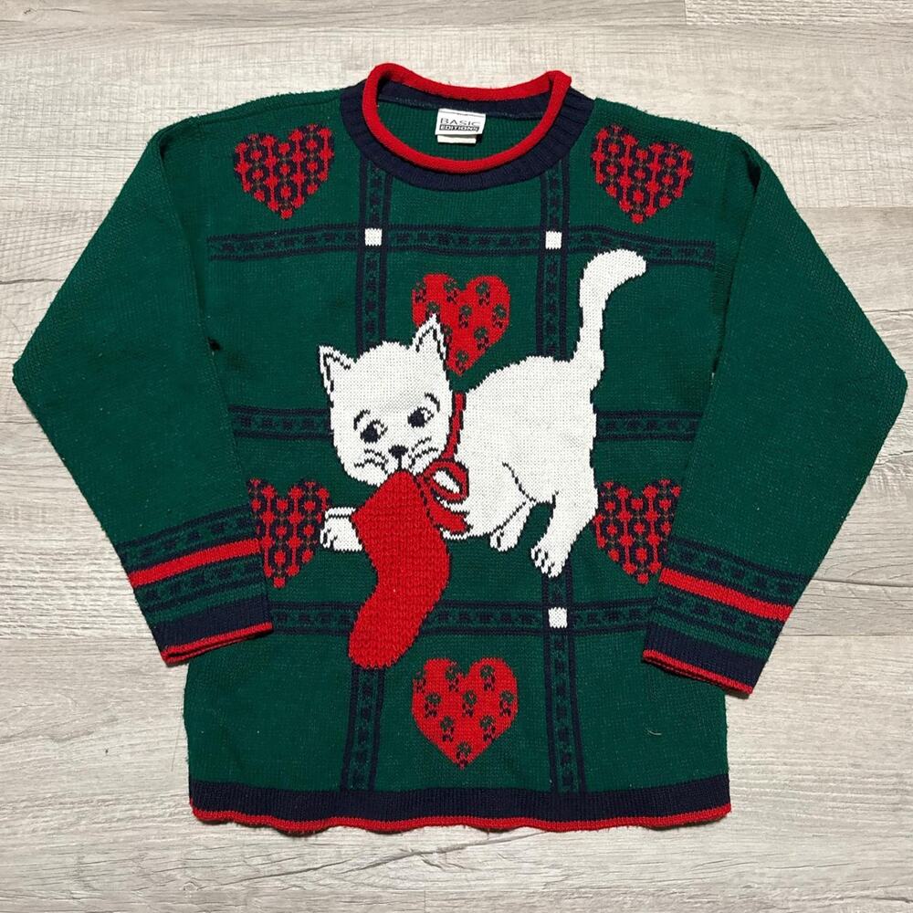 Vintage 90s basic editions cat sweater